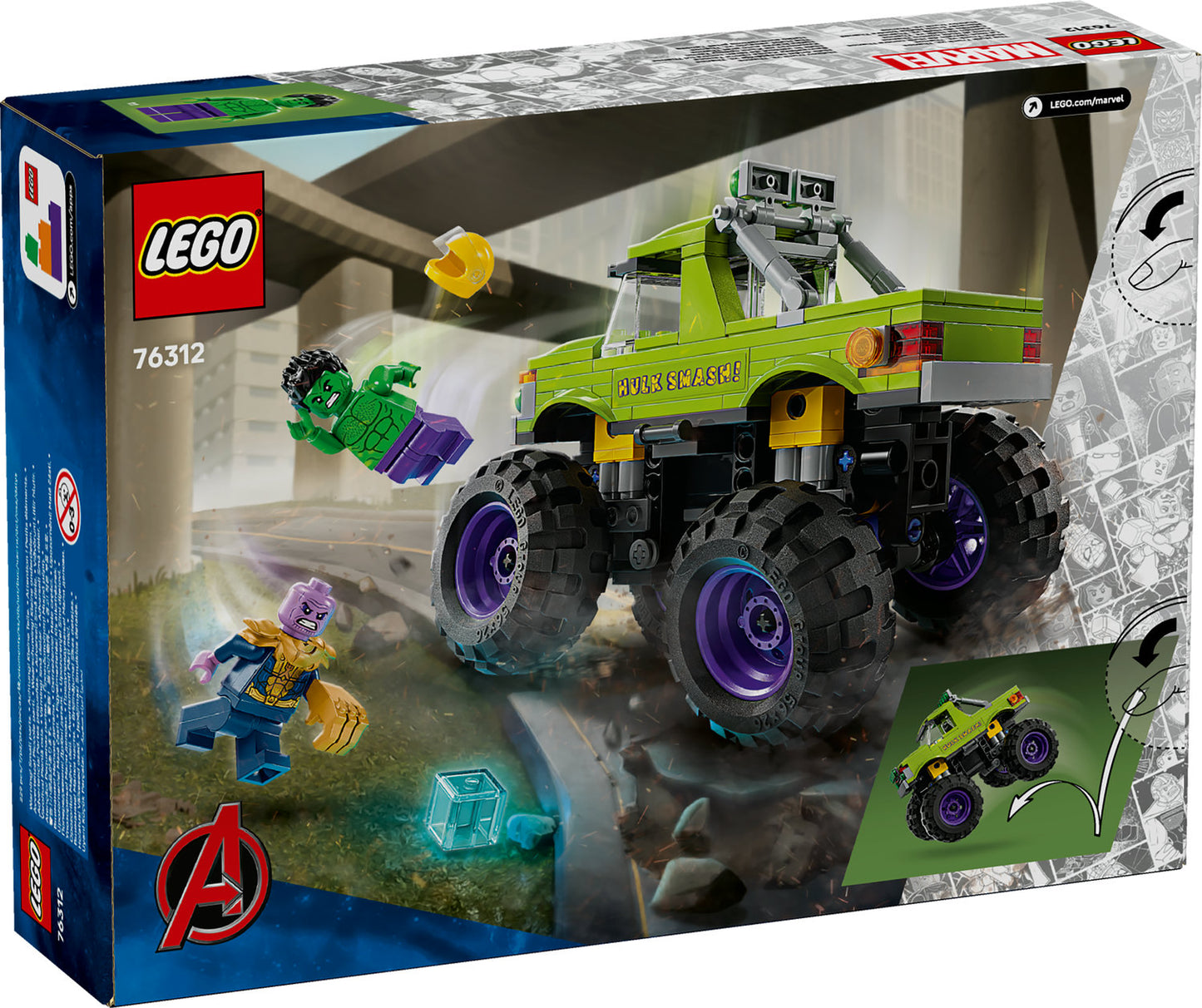 76312 LEGO® ǀ Marvel The Hulk Truck vs. Thanos Super Hero Building Toy Vehicle