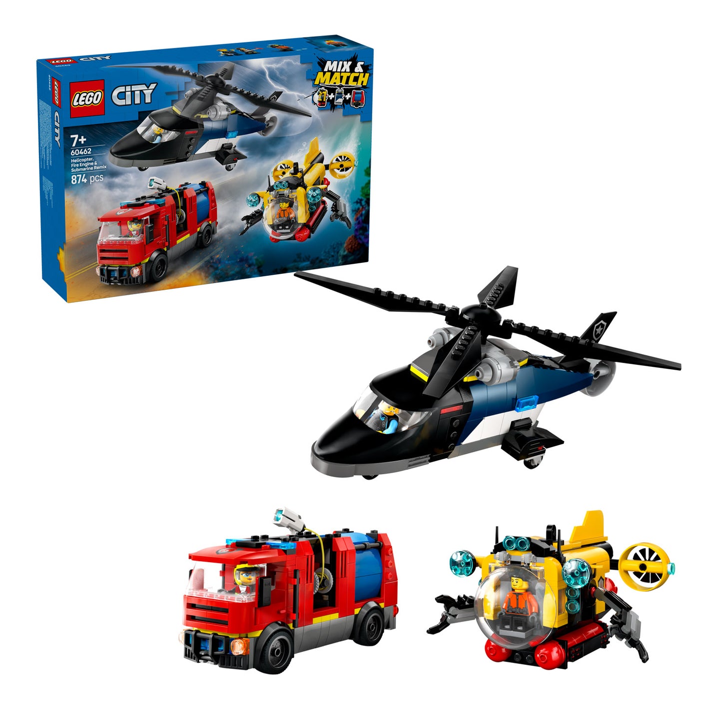 60462 LEGO City Helicopter, Fire Engine & Submarine Remix