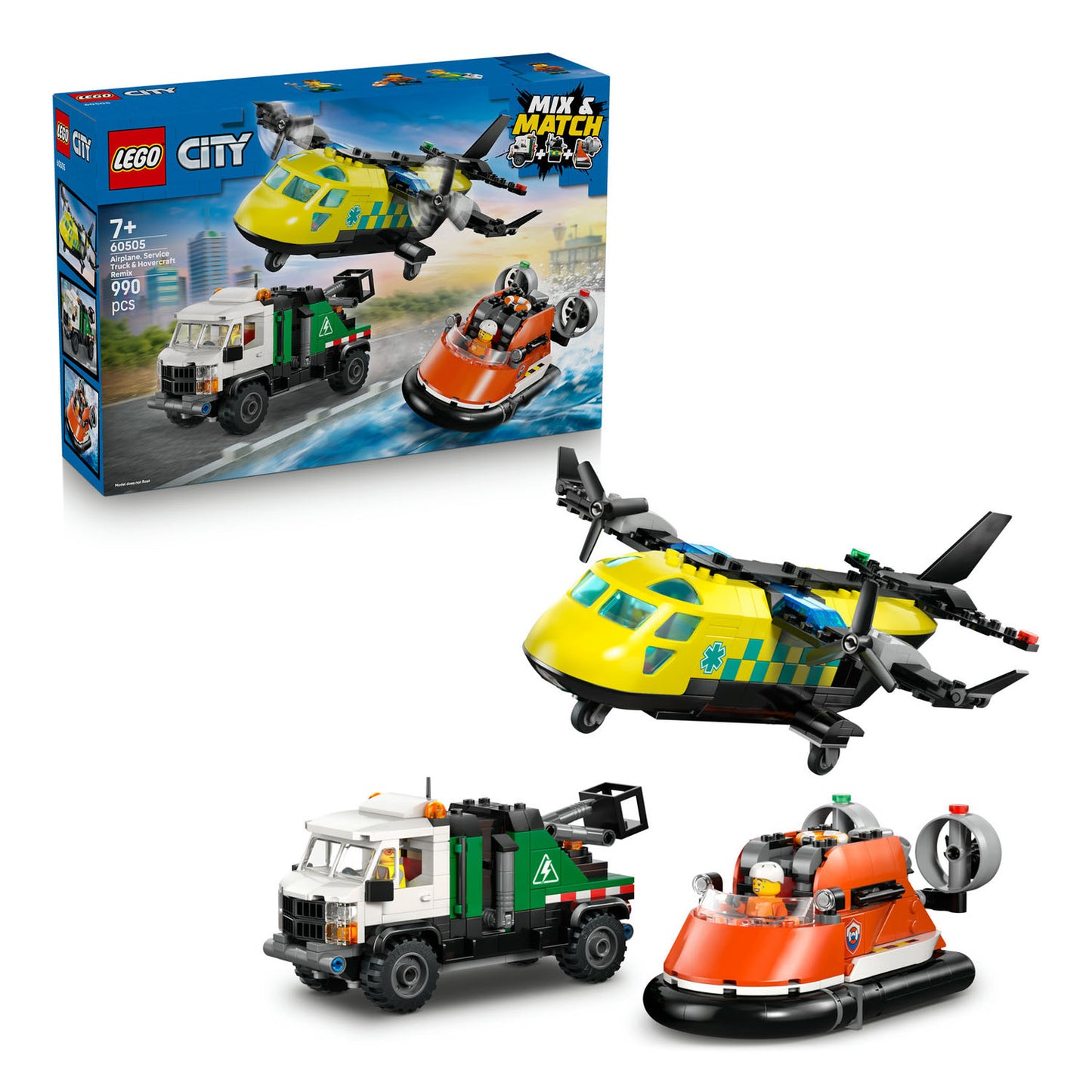 60505 LEGO City Airplane, Service Truck & Hovercraft Remix